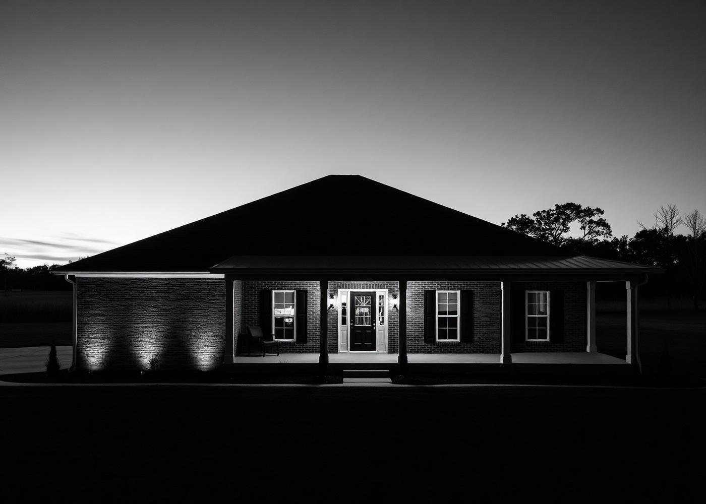 Completed custom home at twilight
